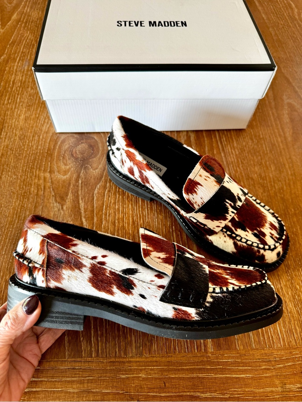 NIB Steve Madden Brunoh black white brown loafers 8 - Picture 3 of 13